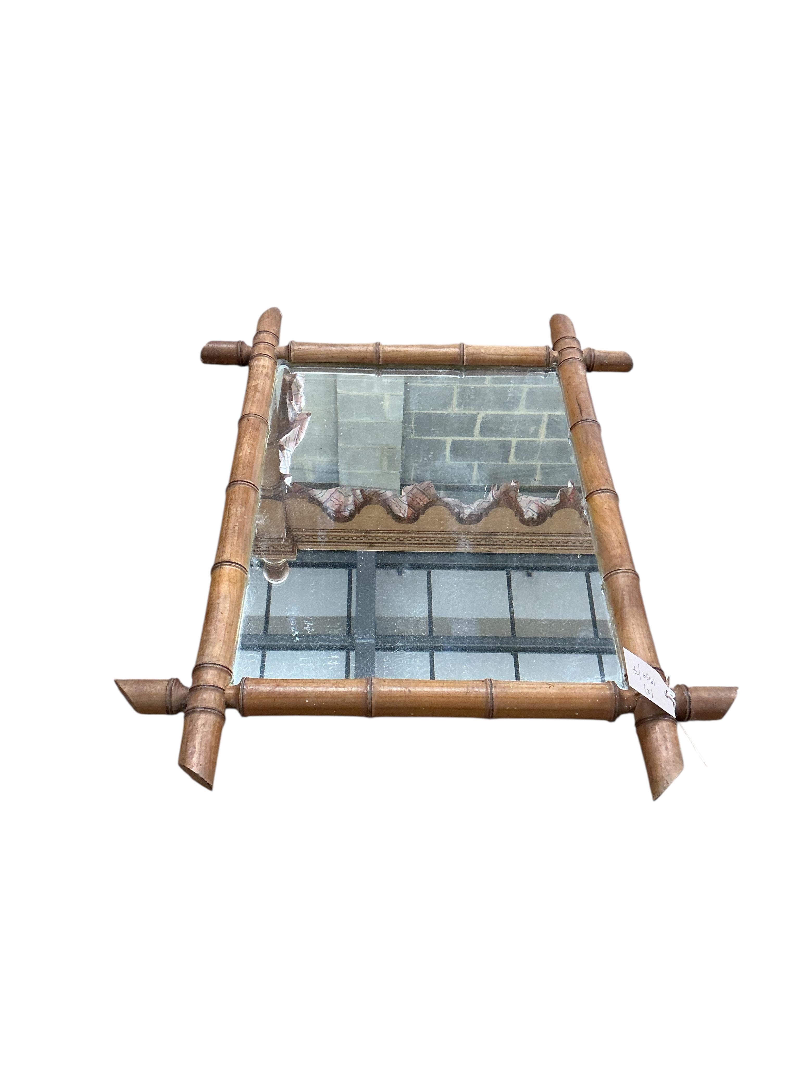 Two French faux bamboo wall mirrors, larger width 53cm, height 65cm